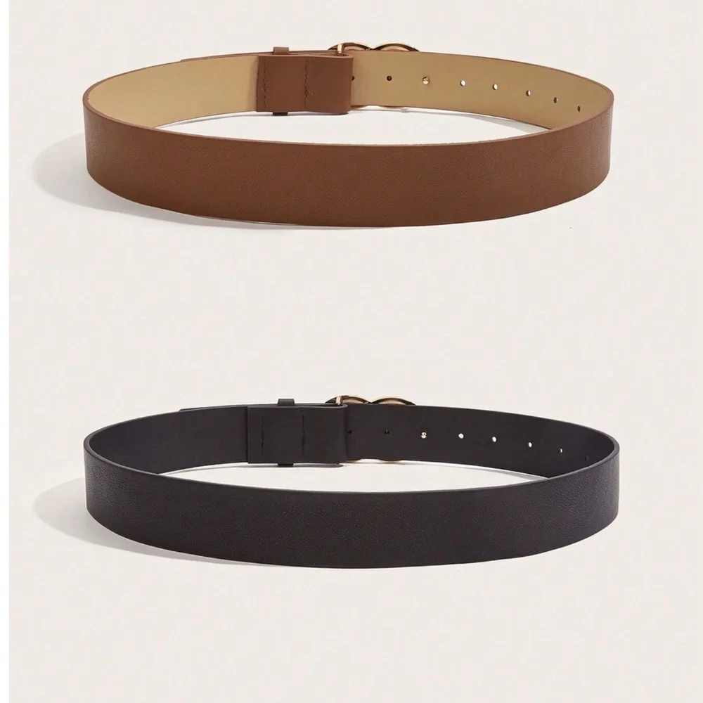 Classic Vegan Leather Gold Tone Buckle Belt Set